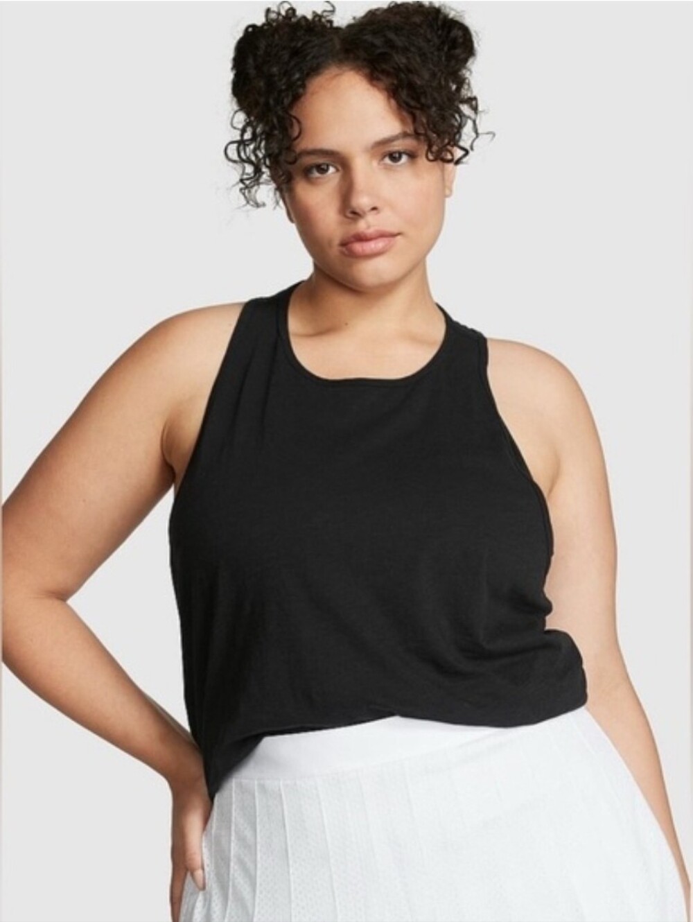 VS Pink Cropped Black Racerback Tank Top Size XL